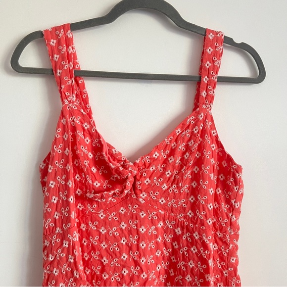 Francesca’s Blue Rain Coral Floral Ditsy Mini Dress Twist Front Size L - Picture 2 of 10